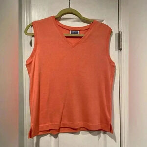 VTG Erika & Co Lightweight Soft Knit Sweater Vest Orange Sleeveless Top Size M
